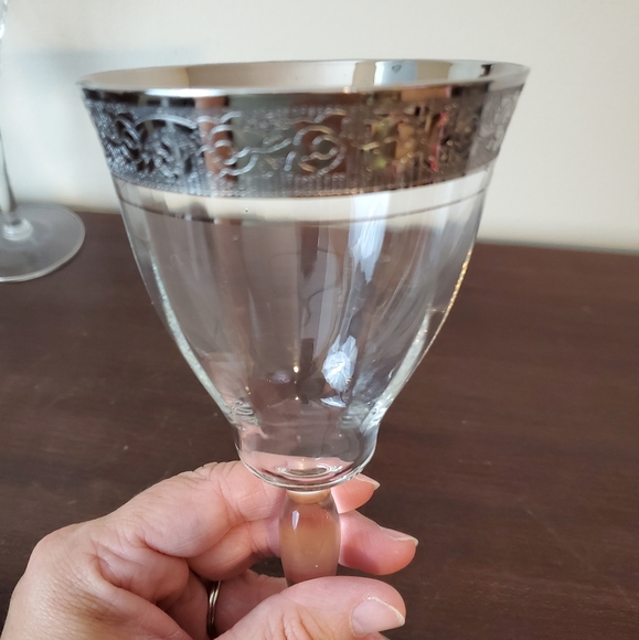 Glastonbury-Lotus Platinum Water Goblet Glasses 7 1/2" Vintage Glows ~ Set Of 4 - Picture 10 of 12